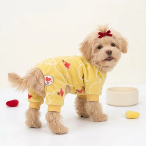 Tamecare Yellow Duck Print Fleece Dog Jumpsuit