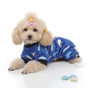 Tamecare Blue Whale Print Fleece Dog Onesie