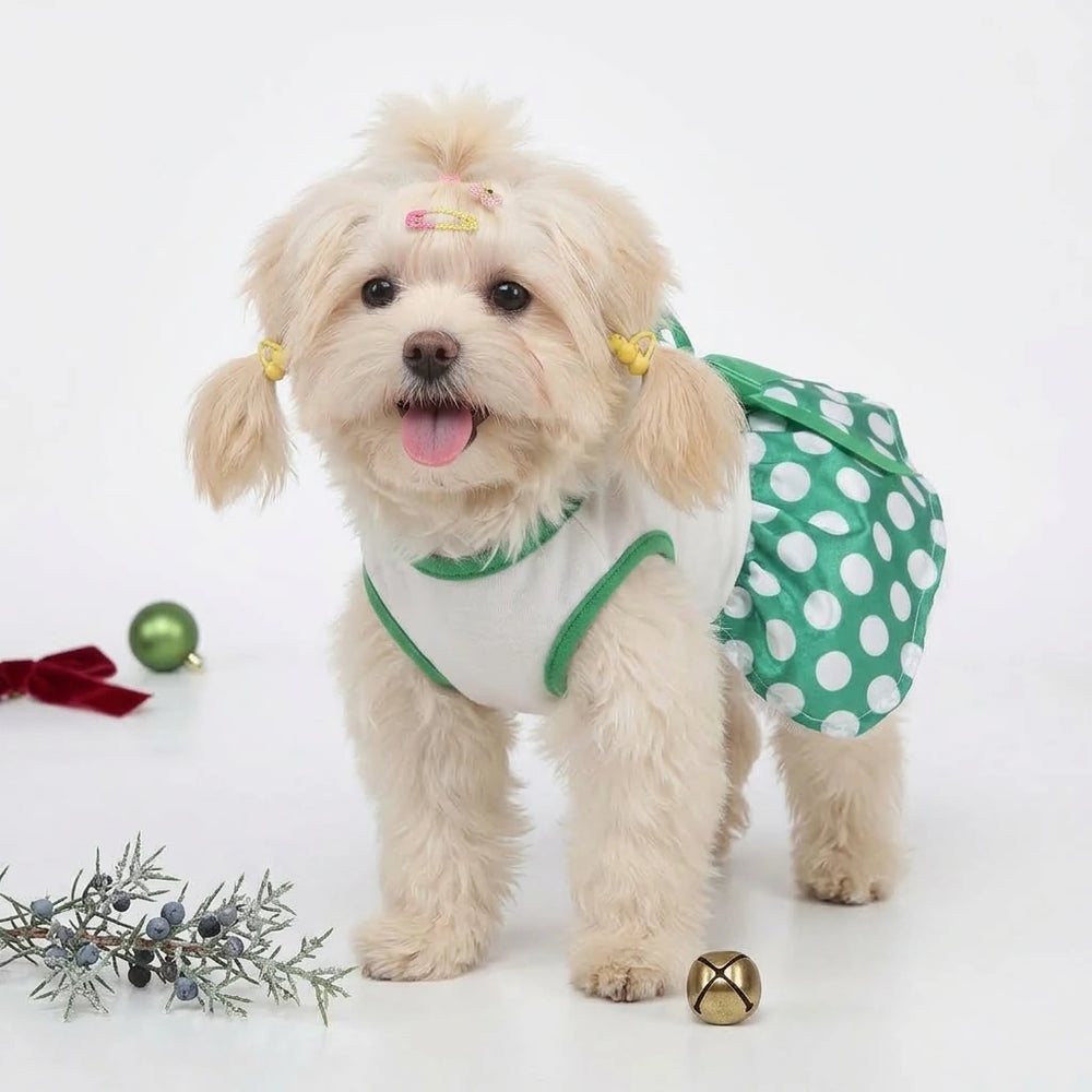 Tamecare Green Polka Dot Christmas Tree Dog Dress