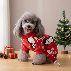 Tamecare Red Penguin and Snowflake Christmas Dog Pajamas