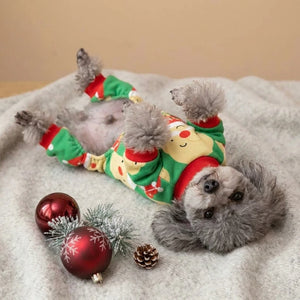 Tamecare Green Santa and Reindeer Christmas Dog Pajamas