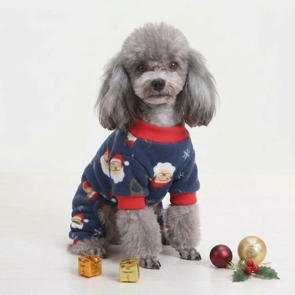 Tamecare Navy Santa and Snowflake Christmas Dog Pajamas
