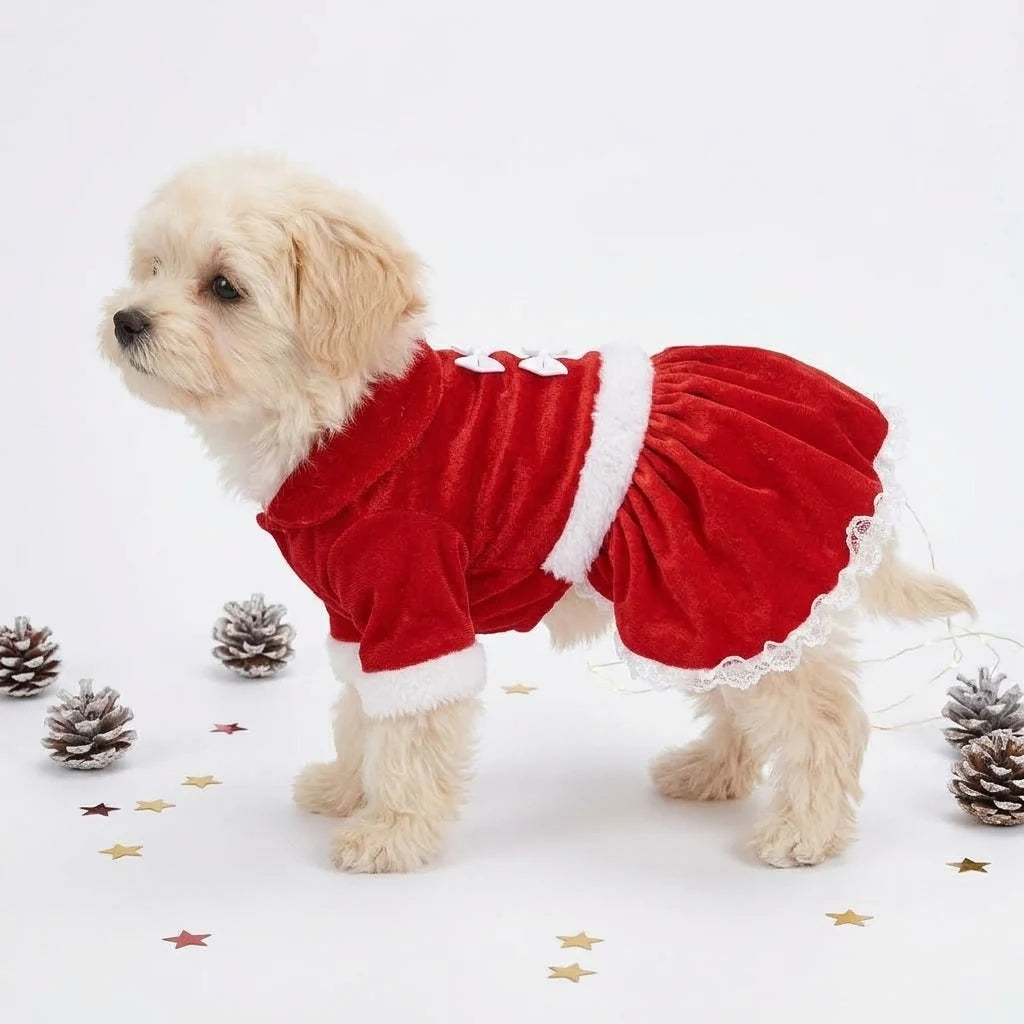 Tamecare Red Christmas Butterfly Skirt Dog Dress