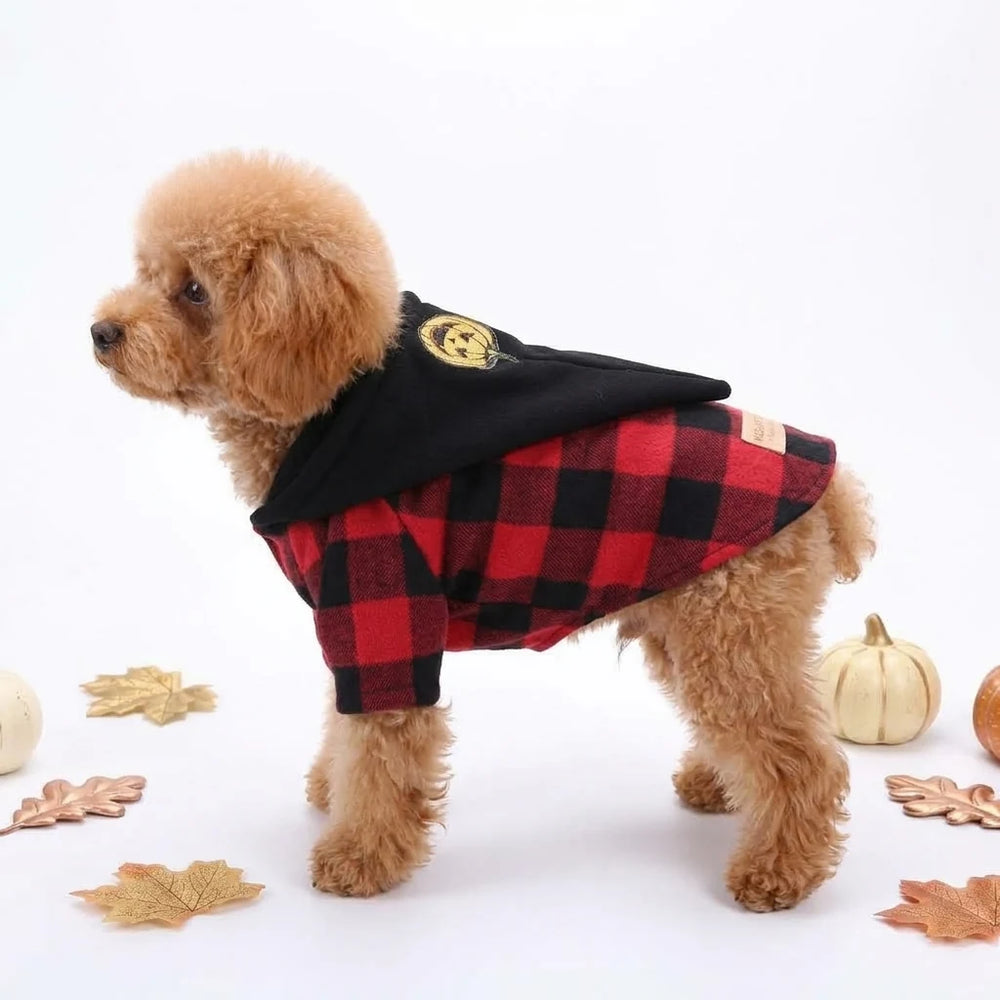 Tamecare Red and Black Plaid Hooded Dog Shirt