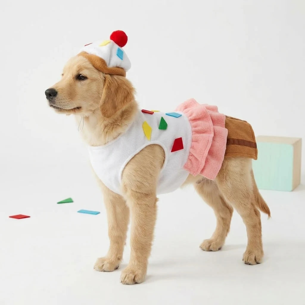 Tamecare Red Cupcake Dog Costume Set with Hat