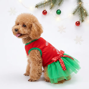 Tamecare Red and Green Christmas Gift Skirt Dog Dress