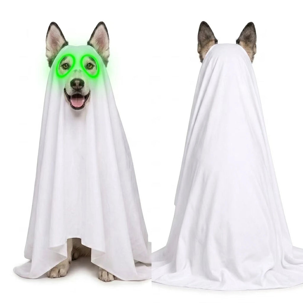 Tamecare Ghost Dog Costume with Glow Eyes, Halloween Pet Outfit
