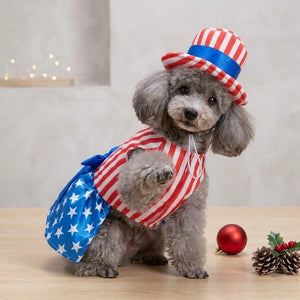 Tamecare Patriotic Stars and Stripes Puppy Dress and Hat Set