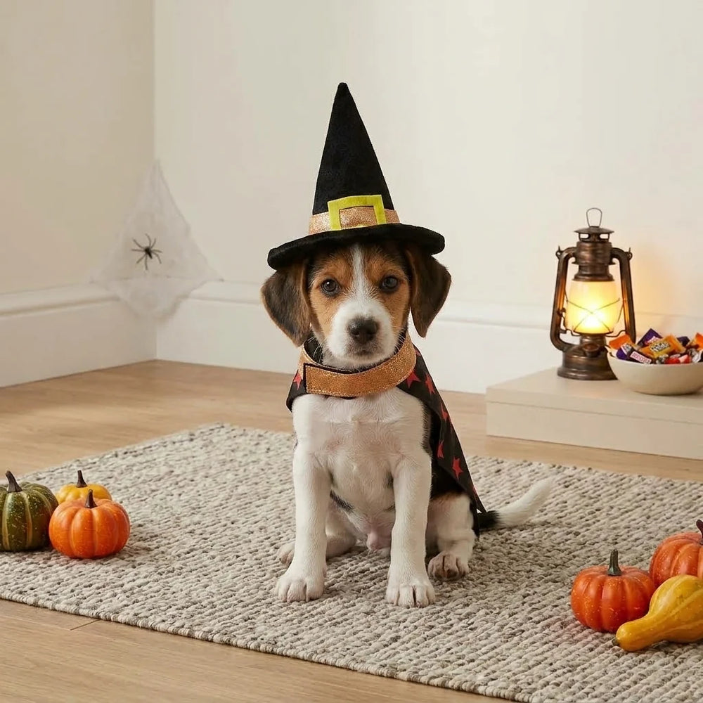 Tamecare Black Witch Hat and Cape Halloween Dog Costume
