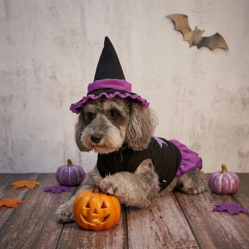 Tamecare Purple Witch Halloween Dog Costume Set