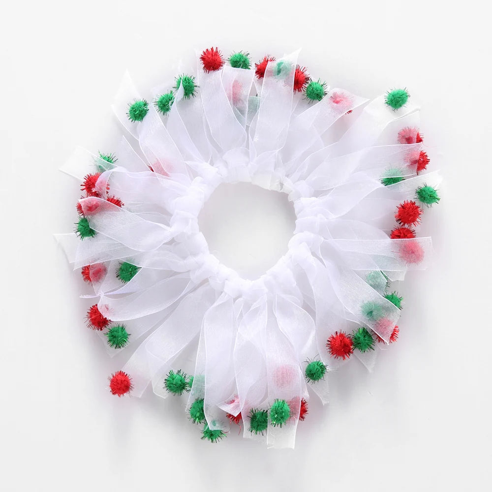 Tamecare White Christmas Pom Pom Dog Collar