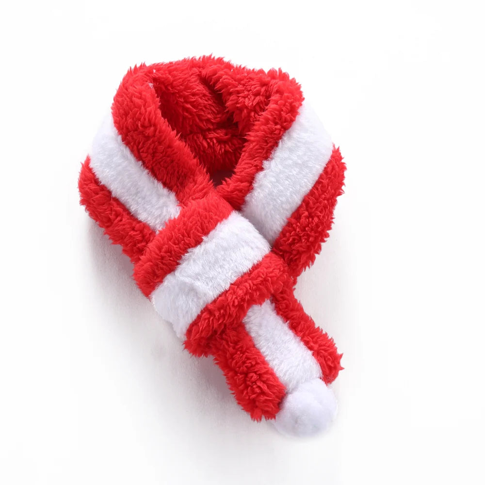 Tamecare Red and White Plush Christmas Dog Scarf