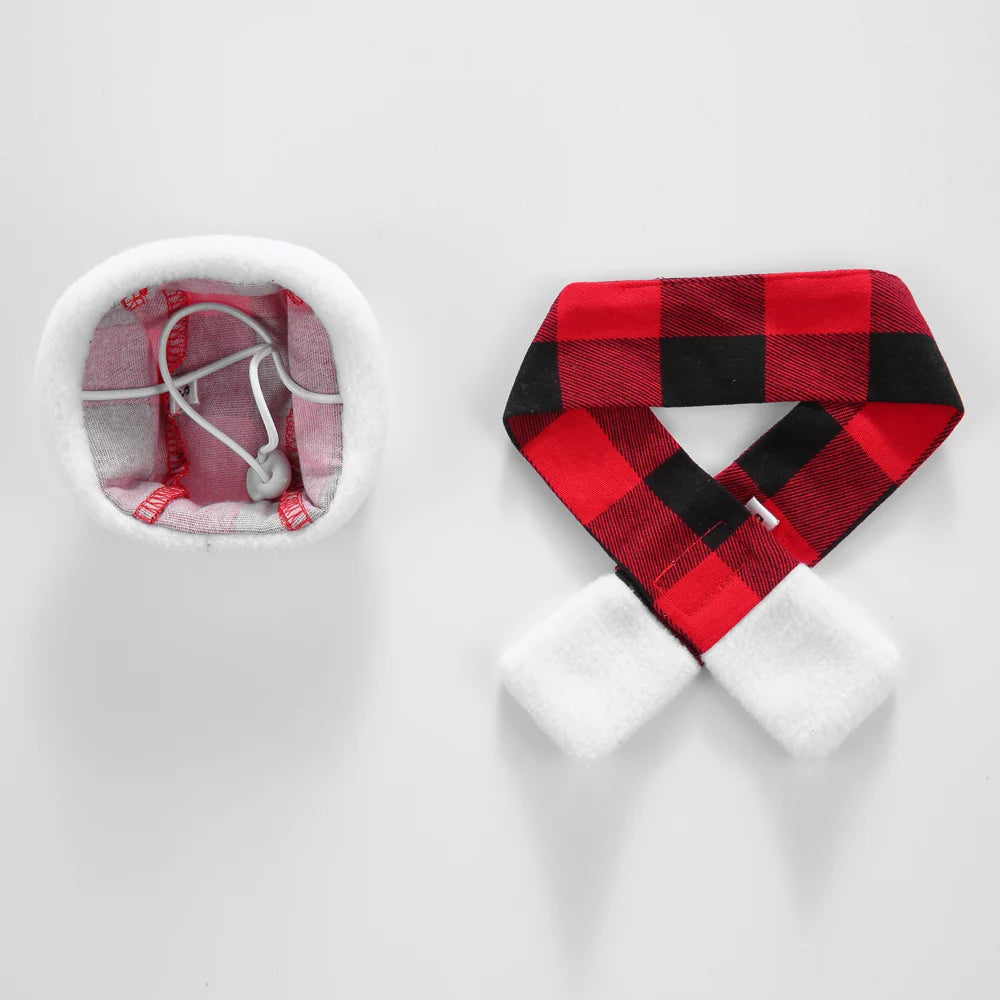 Tamecare Buffalo Plaid Christmas Dog Scarf and Hat Set
