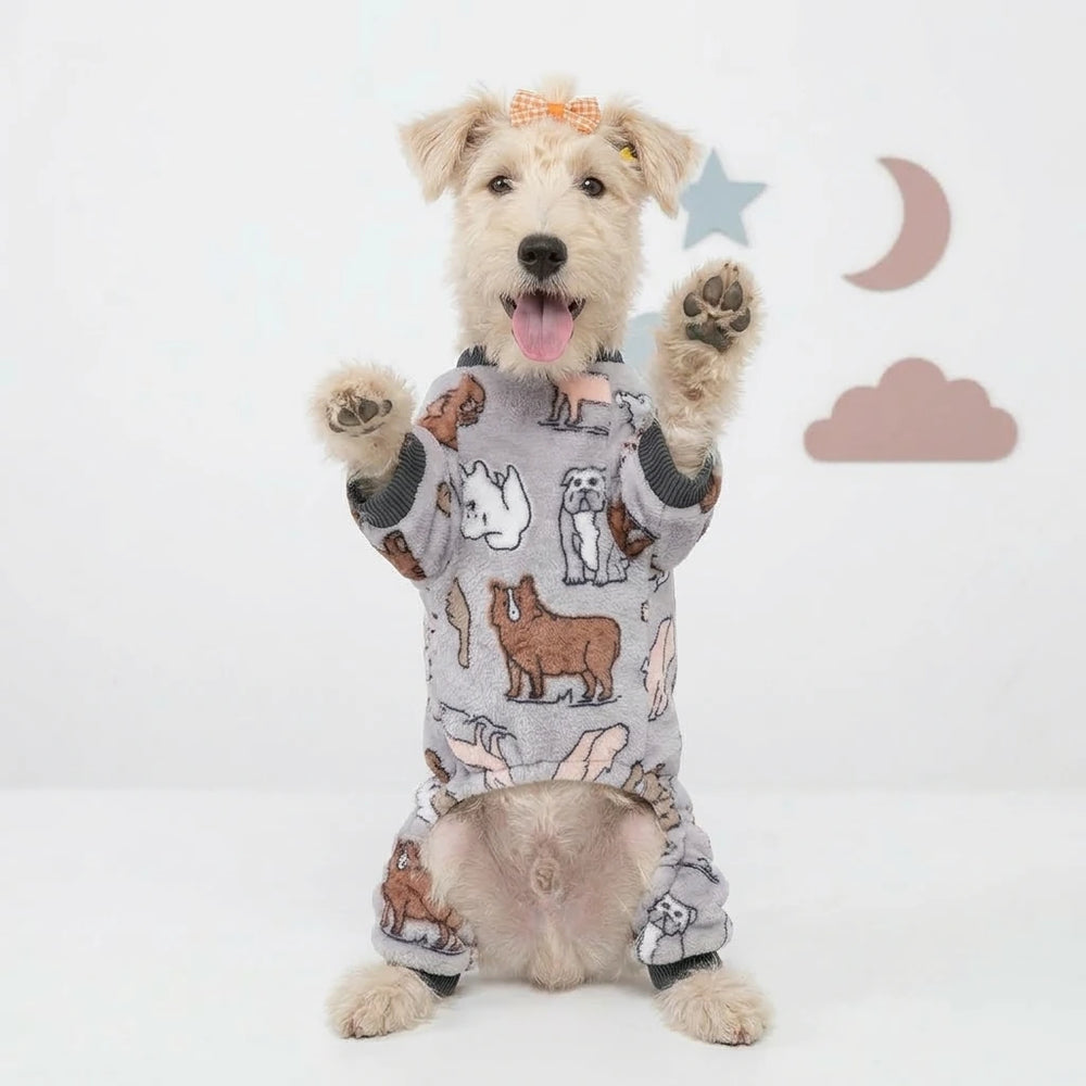 Tamecare Grey Animal Print Plush Dog Onesie