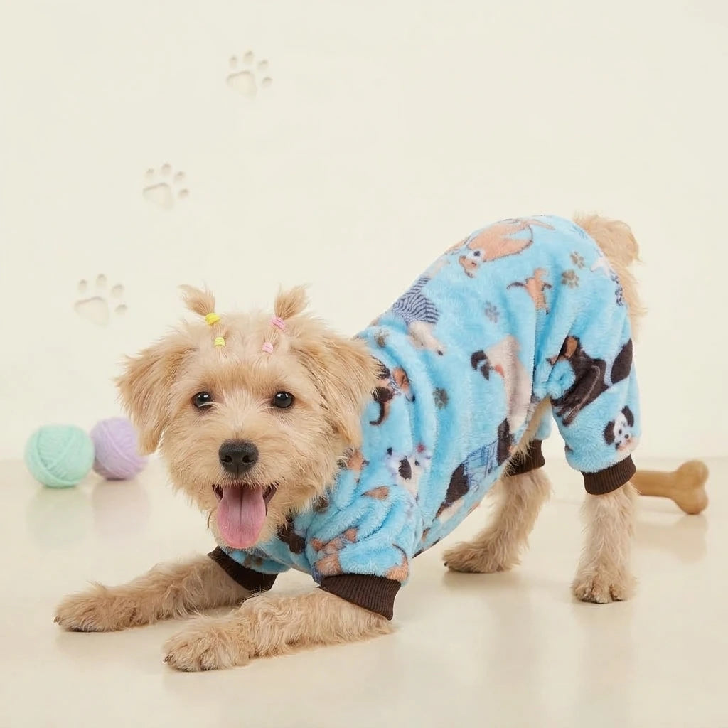 Tamecare Lake Blue Dog Print Fleece Dog Onesie