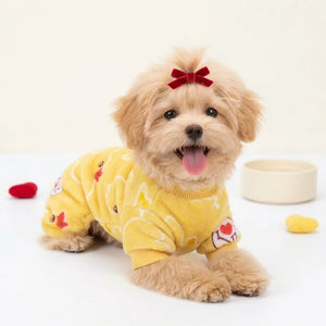 Tamecare Yellow Duck Print Fleece Dog Jumpsuit