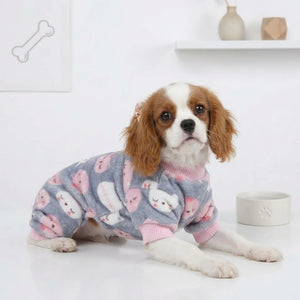 Tamecare Grey Cat Print Plush Dog Onesie