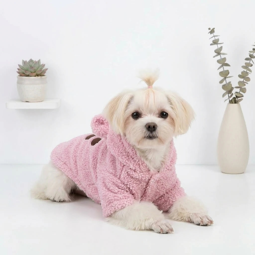 Tamecare Pink Teddy Bear Sherpa Dog Hoodie