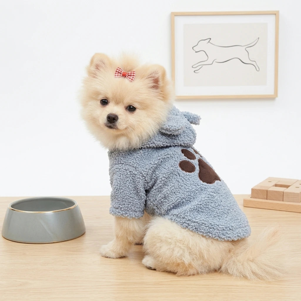 Tamecare Blue Teddy Bear Fleece Dog Hoodie