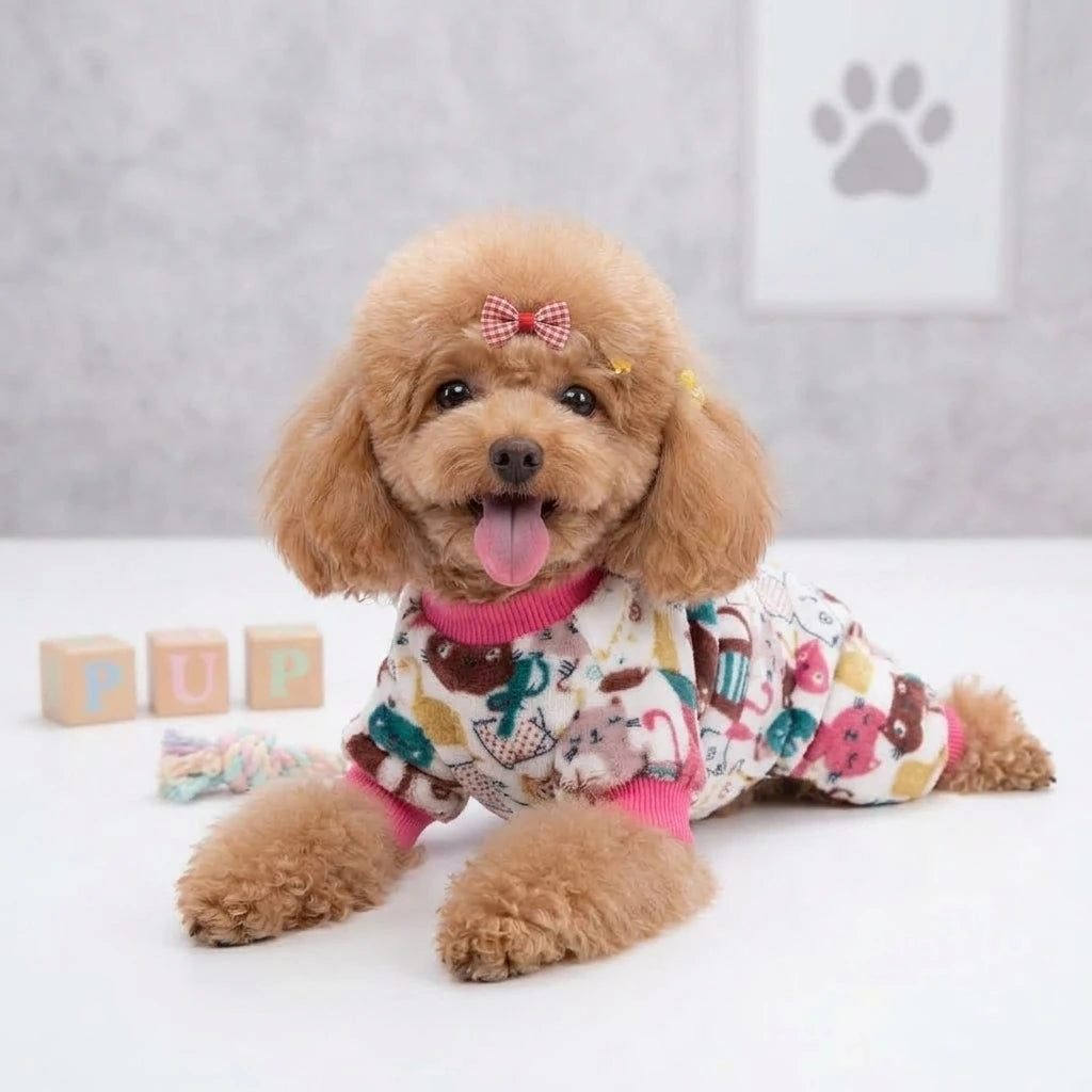 Tamecare Assorted Cat Print Velvet Dog Onesie
