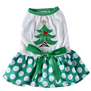 Tamecare Green Polka Dot Christmas Tree Dog Dress