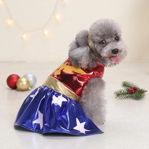 Tamecare Red and Blue Star Dog Costume Dress and Headband