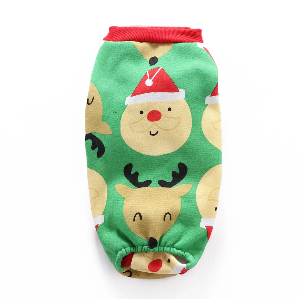 Tamecare Green Santa and Reindeer Christmas Dog Pajamas
