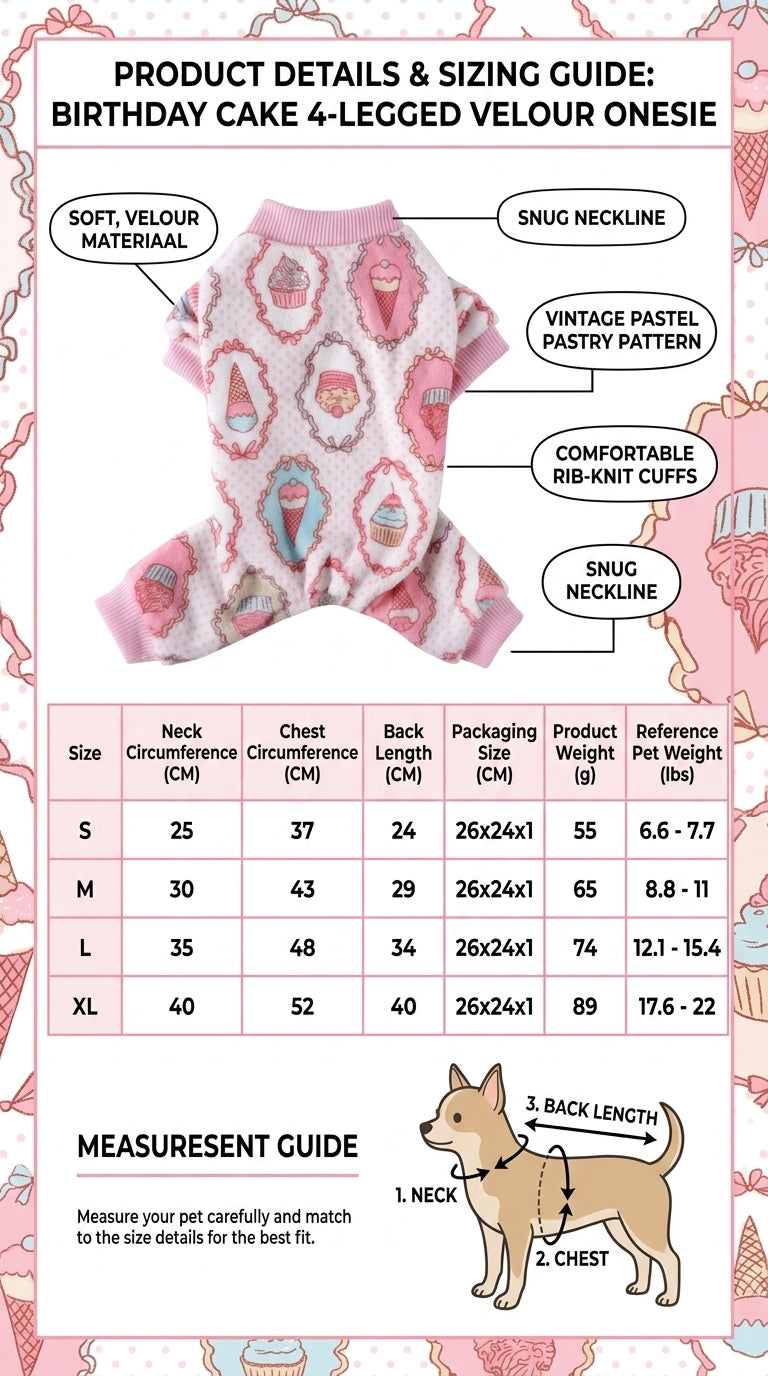 Tamecare Birthday Cake Four-Legged Velour Dog Onesie