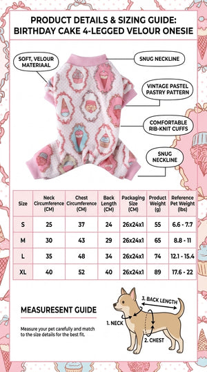 Tamecare Birthday Cake Four-Legged Velour Dog Onesie