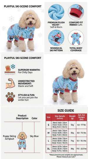 Tamecare Sky Blue Ski Scene Plush Dog Jumpsuit