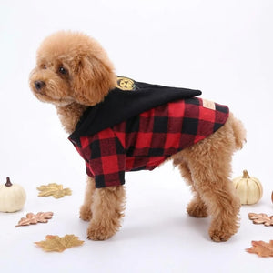 Tamecare Red and Black Plaid Hooded Dog Shirt