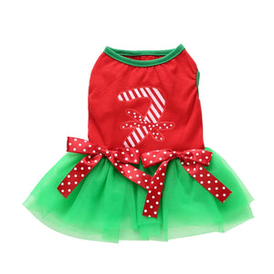 Tamecare Red and Green Christmas Gift Skirt Dog Dress
