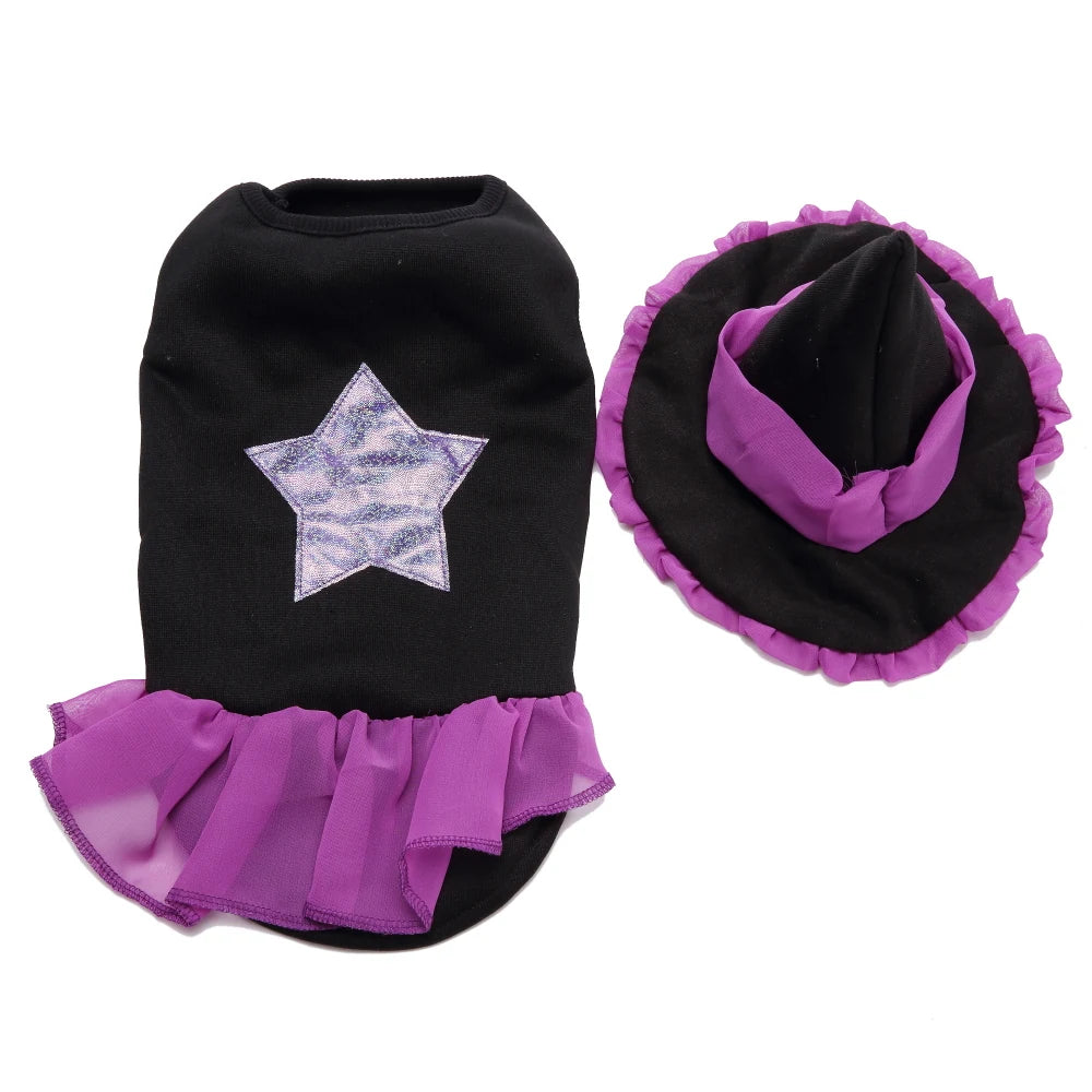 Tamecare Purple Witch Halloween Dog Costume Set