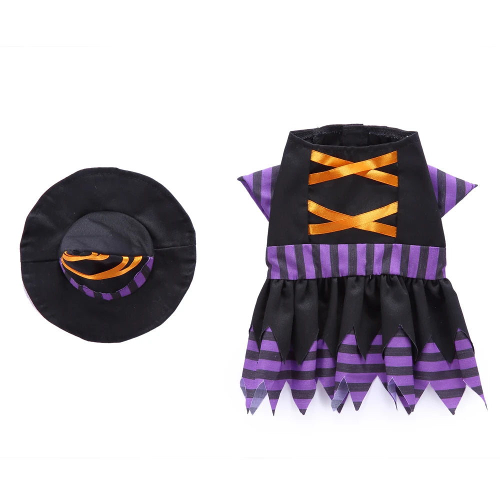 Tamecare Black and Purple Witch Dog Costume and Hat Set