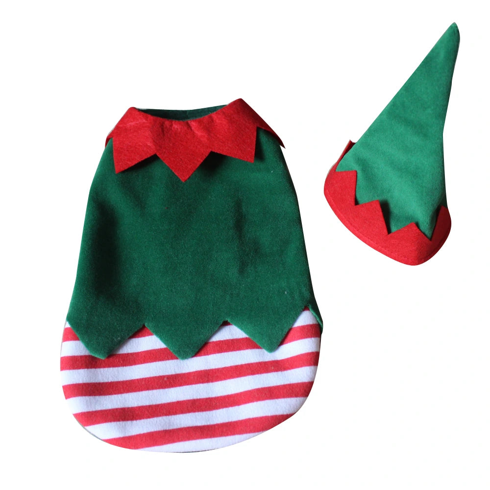 Tamecare Green and Red Christmas Elf Dog Outfit and Hat Set - product detail