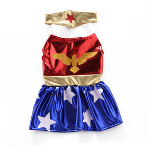 Tamecare Red and Blue Star Dog Costume Dress and Headband