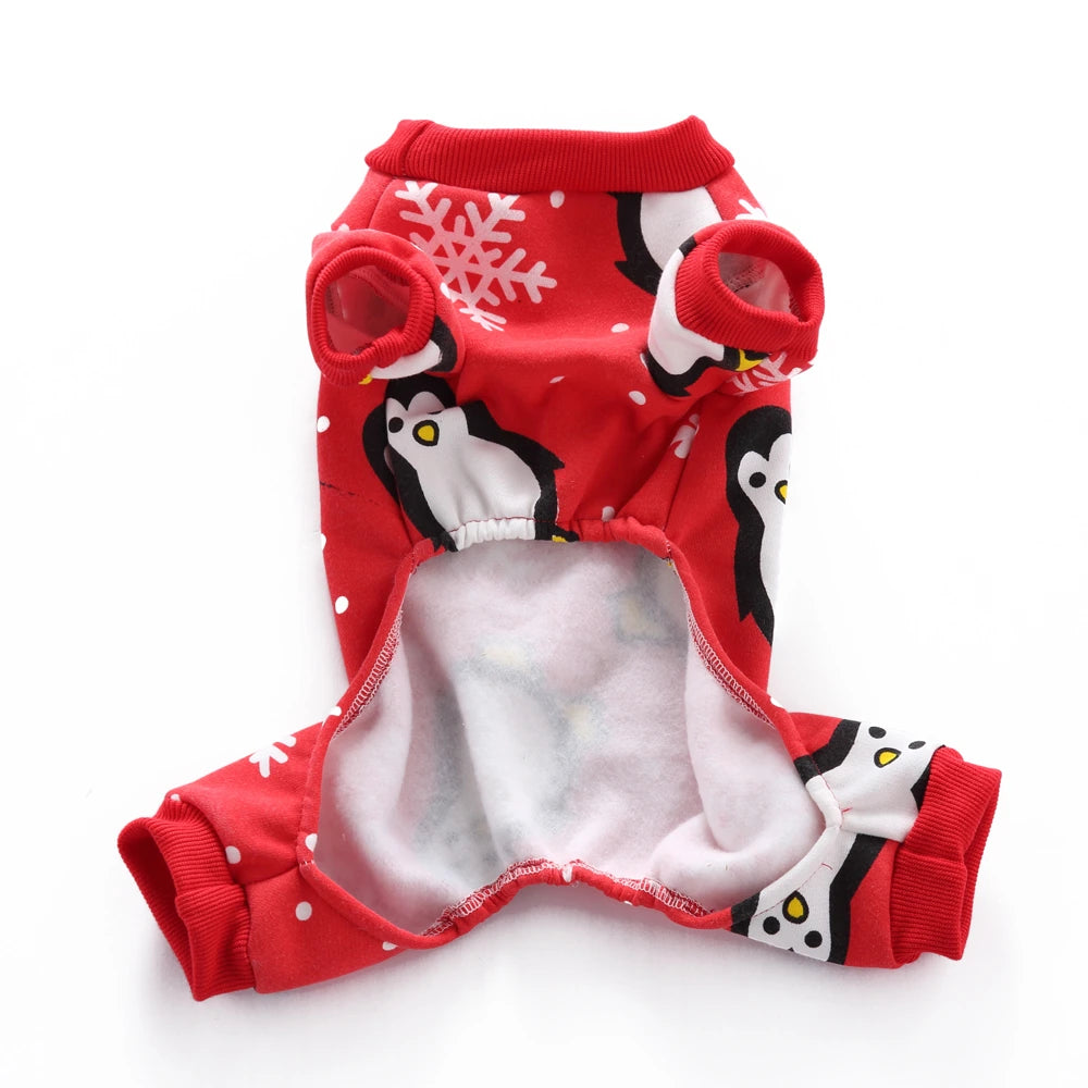 Tamecare Red Penguin and Snowflake Christmas Dog Pajamas - product detail