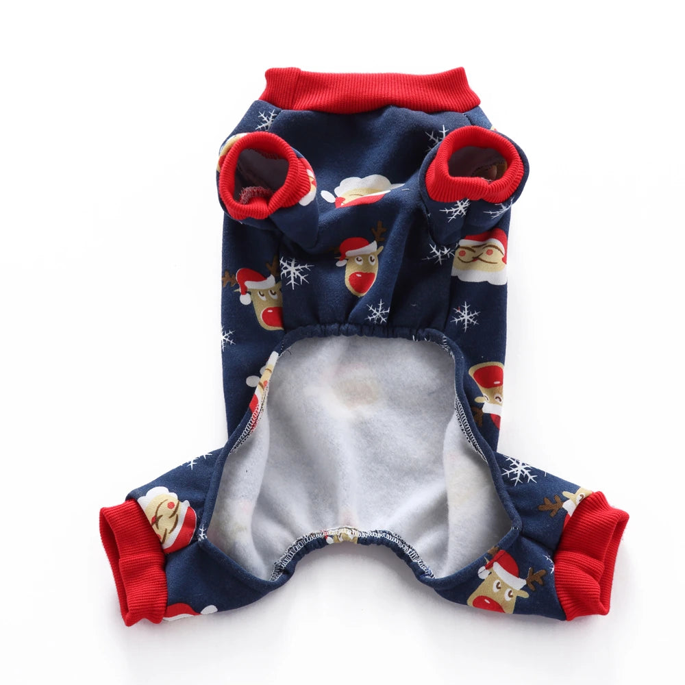 Tamecare Navy Santa and Snowflake Christmas Dog Pajamas
