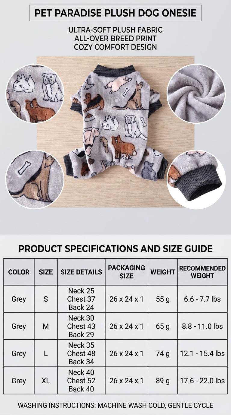 Tamecare Grey Animal Print Plush Dog Onesie