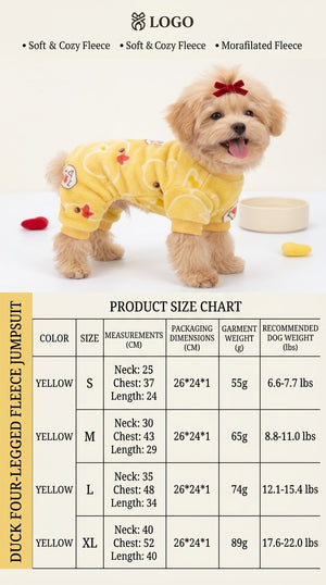 Tamecare Yellow Duck Print Fleece Dog Jumpsuit