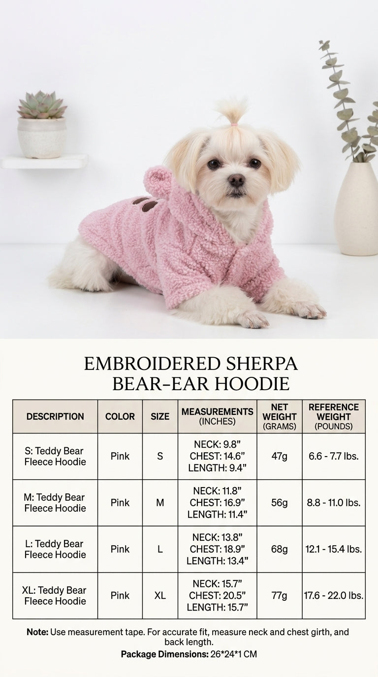 Tamecare Pink Teddy Bear Sherpa Dog Hoodie