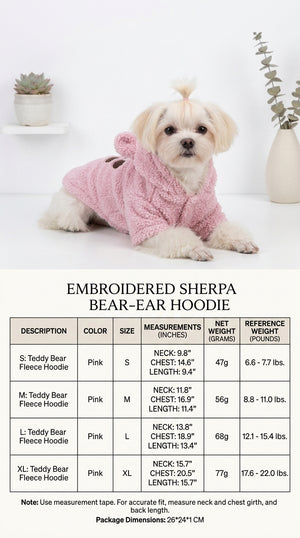 Tamecare Pink Teddy Bear Sherpa Dog Hoodie
