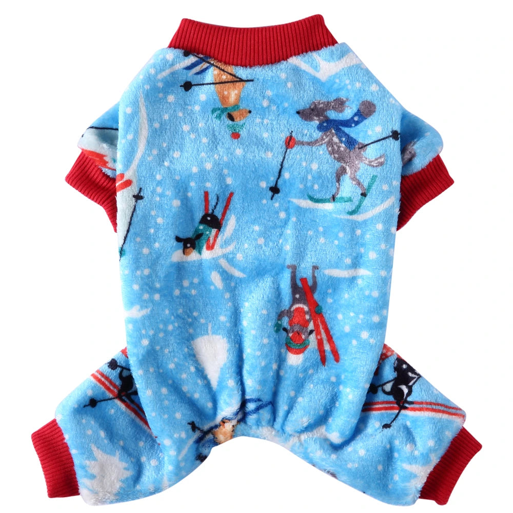 Tamecare Sky Blue Ski Scene Plush Dog Jumpsuit