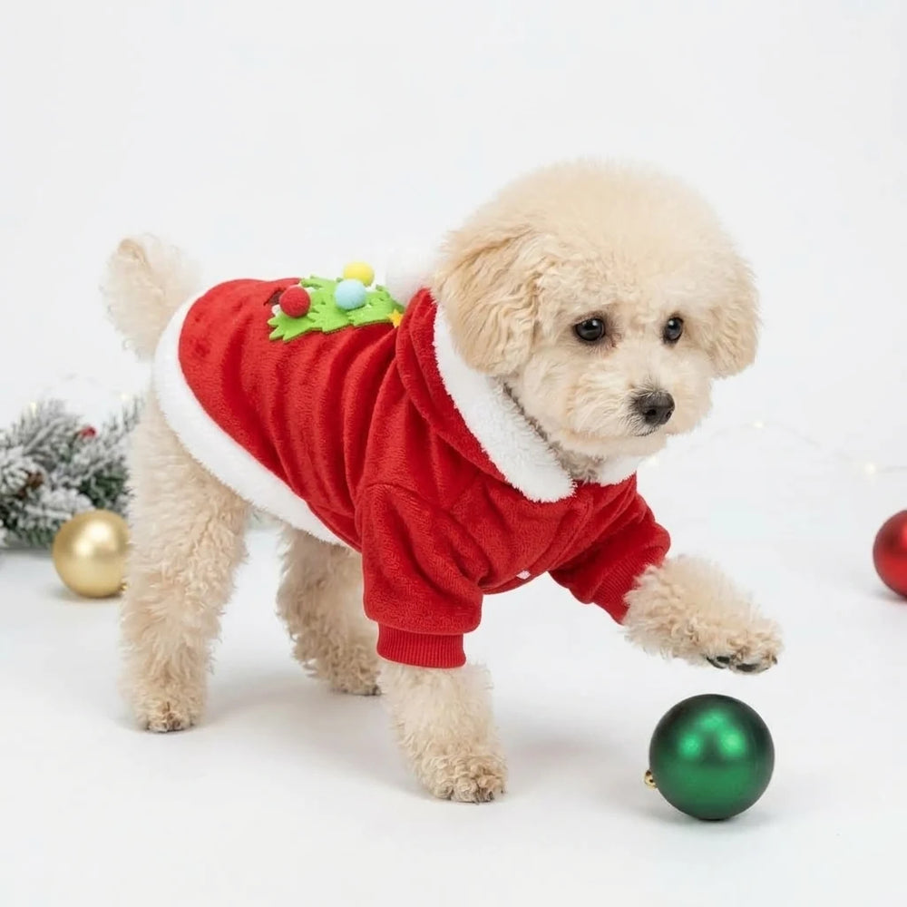 Tamecare Red Christmas Tree Dog Hoodie