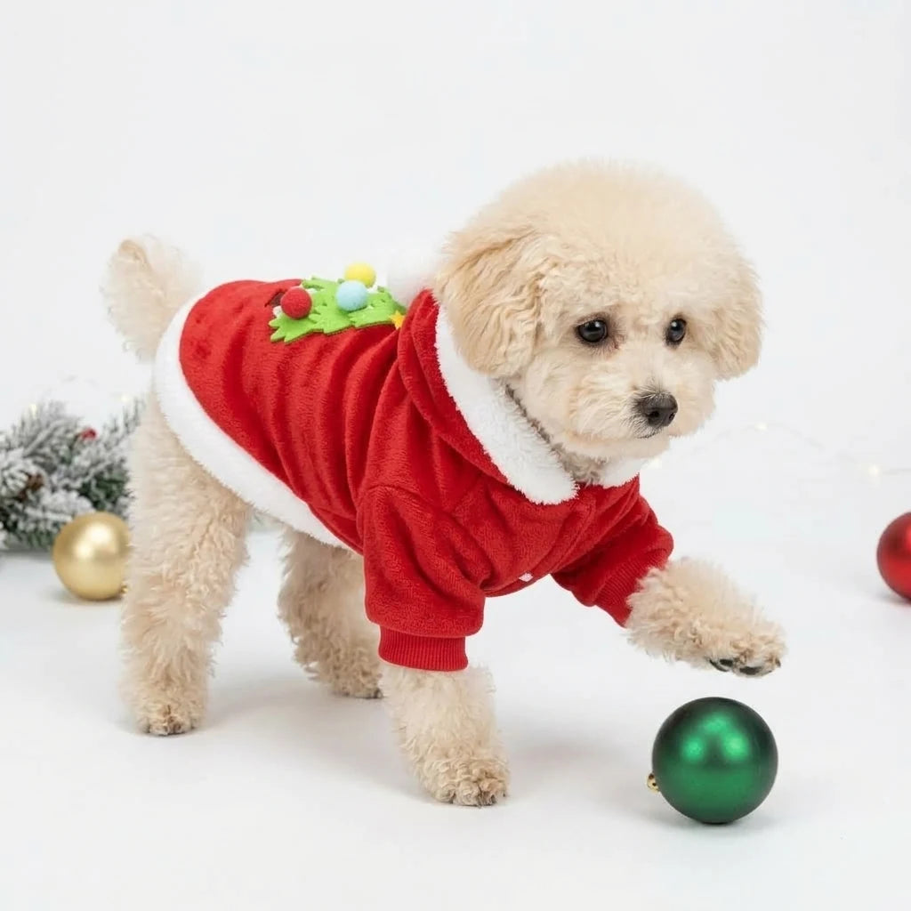 Tamecare Red Christmas Tree Dog Hoodie