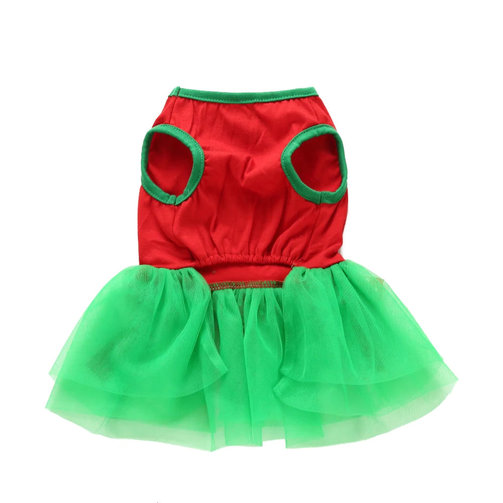 Tamecare Red and Green Christmas Gift Skirt Dog Dress