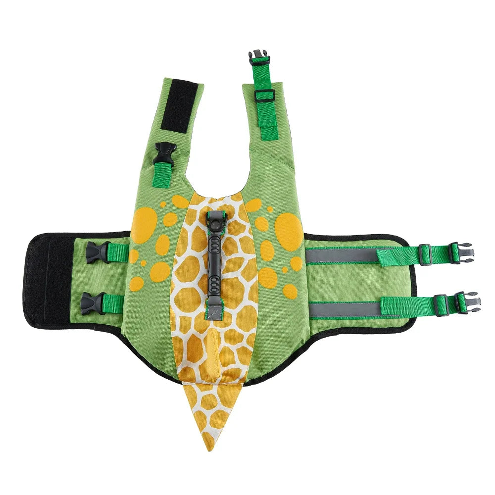 Tamecare Dinosaur Dog Life Jacket | Reflective Buoyant Pet Swimming Vest