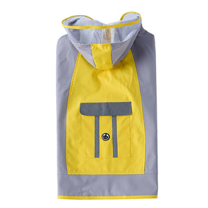 Large Dog Color Block Hooded Raincoat with Clear Visor