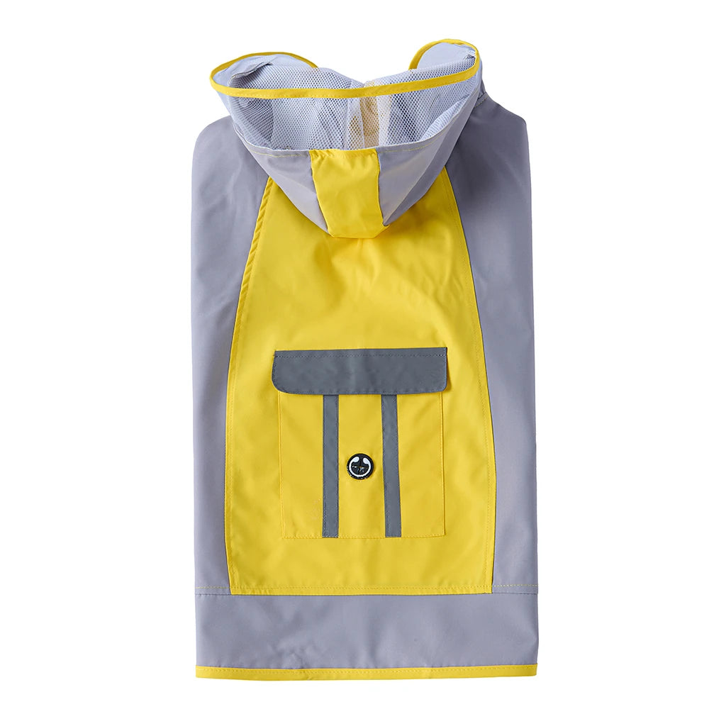 Large Dog Color Block Hooded Raincoat with Clear Visor