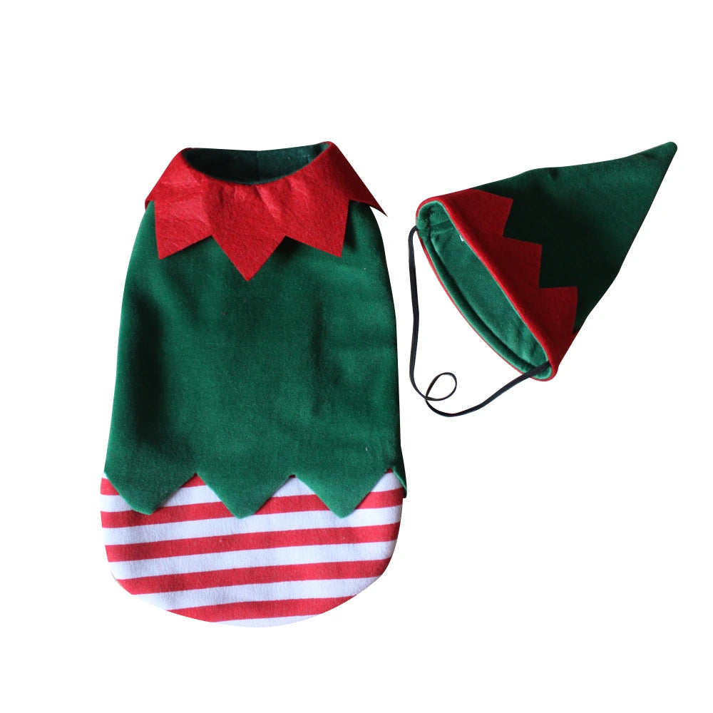 Tamecare Green and Red Christmas Elf Dog Outfit and Hat Set